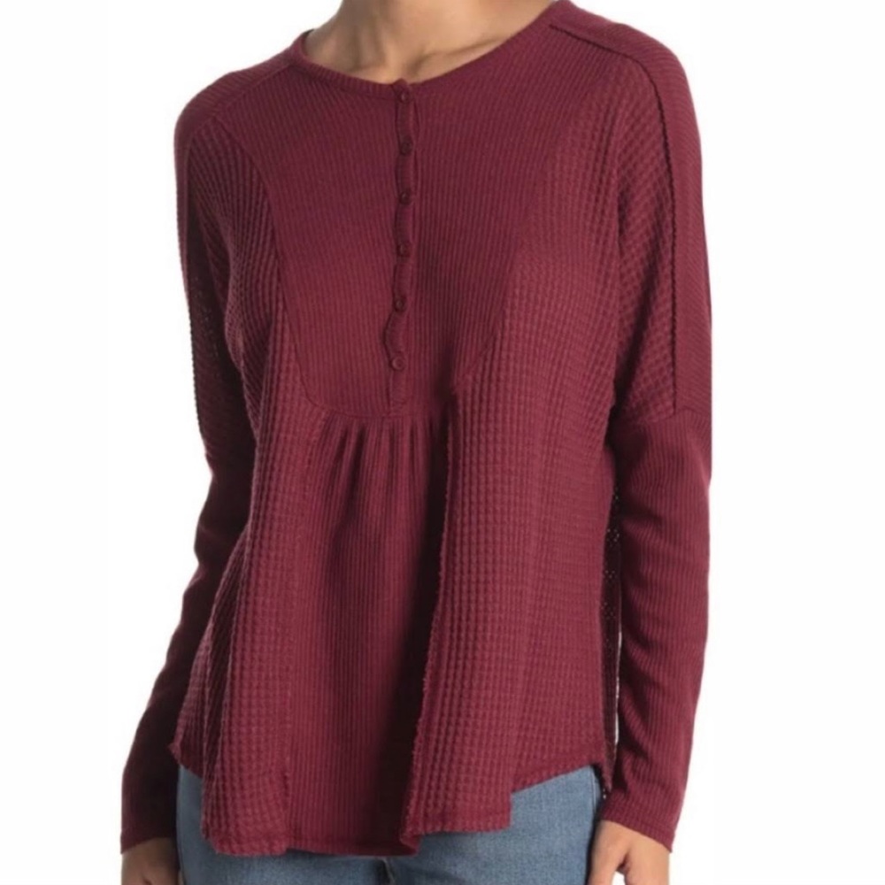 New! Gibsonlook waffle ribbed knit Henley top, long sleeve, woman's XS